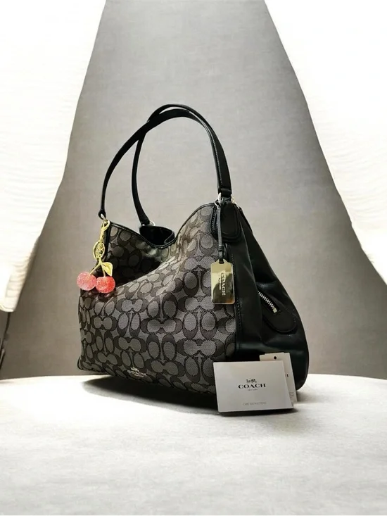 Vintage style Coach soho Shoulder Bag Black and Charcoal Signature Hobo Bag - Picture 12 of 17